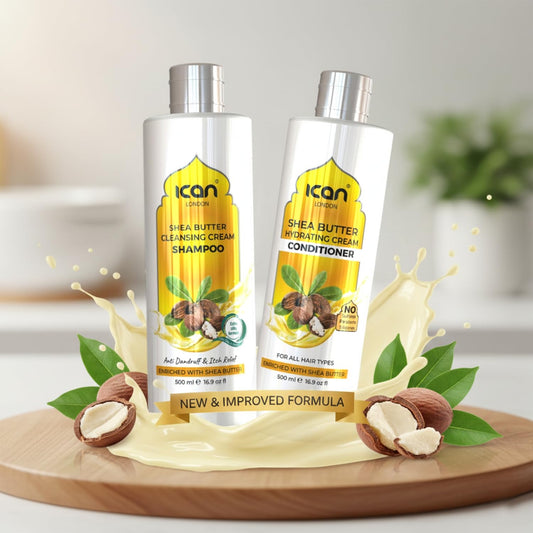 ICAN London Shea Butter Sulfate-Free Cleansing Cream Shampoo and Hydrating Cream Conditioner Duo Pack