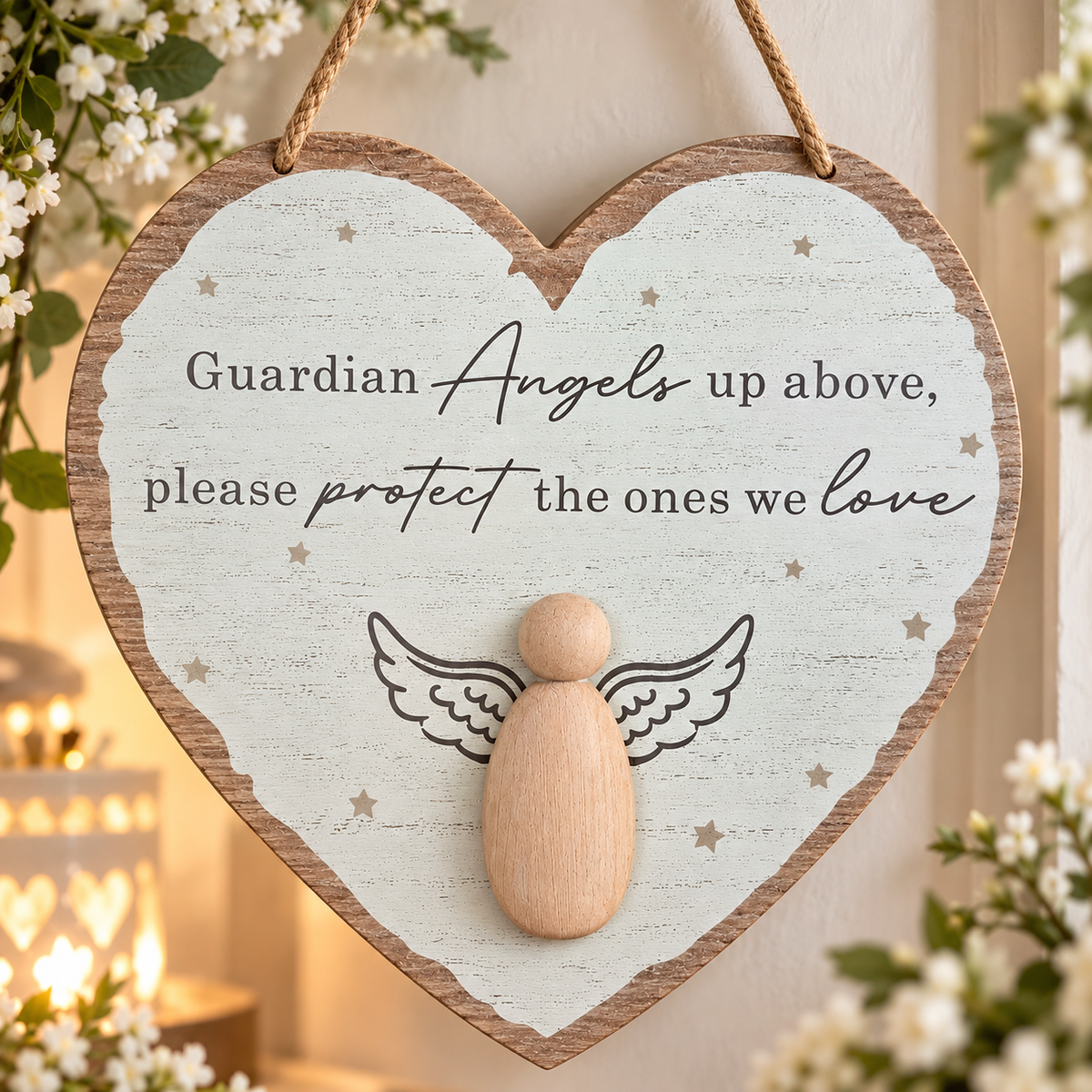 Guardian Angel wooden heart plaque