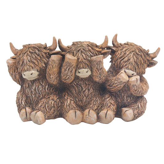 3 Wise Cows Highland Cow Trio figurine
