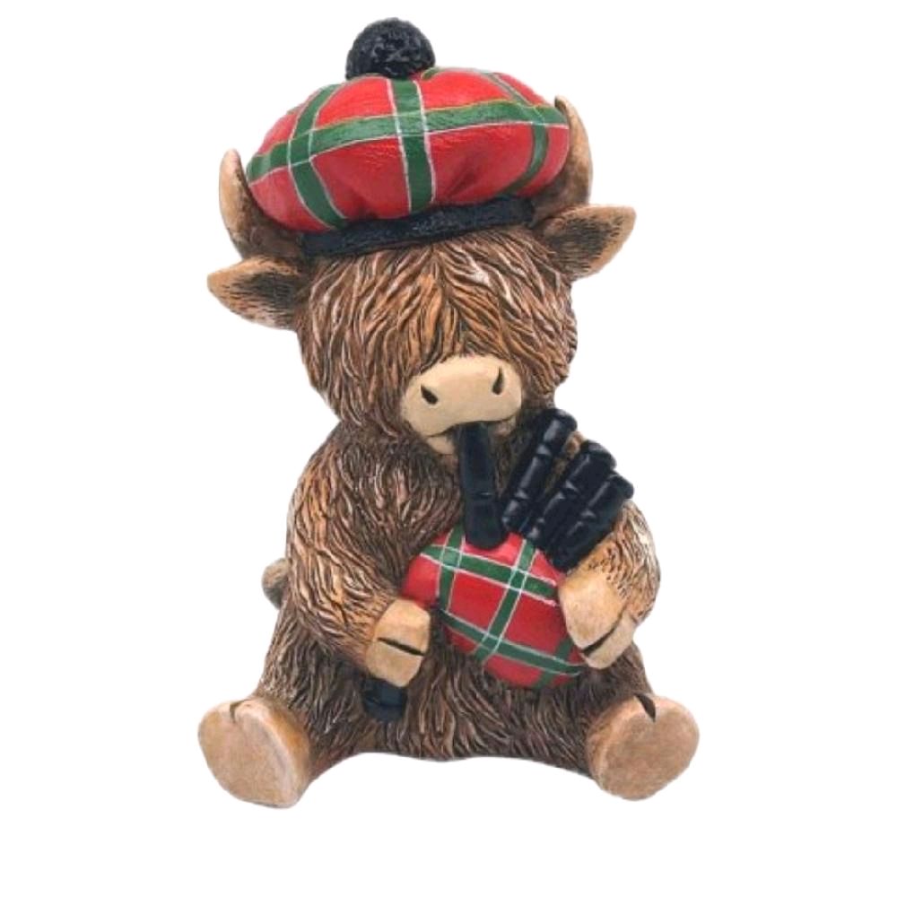 Highland Cow Pipe Piper Ornament, 12cm - Home Decor Ornament Traditional