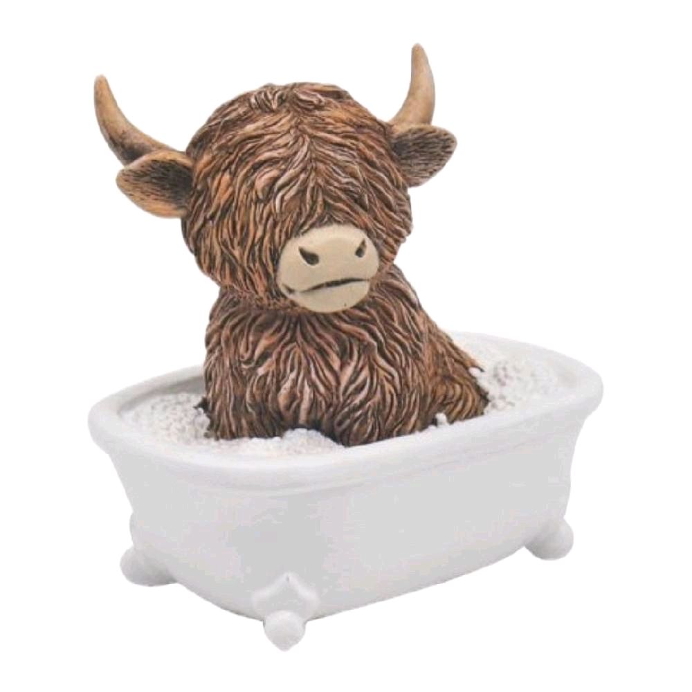 Highland Cow Soaking in Bath Ornament - 18cm - Home Decor Gift - Decoration