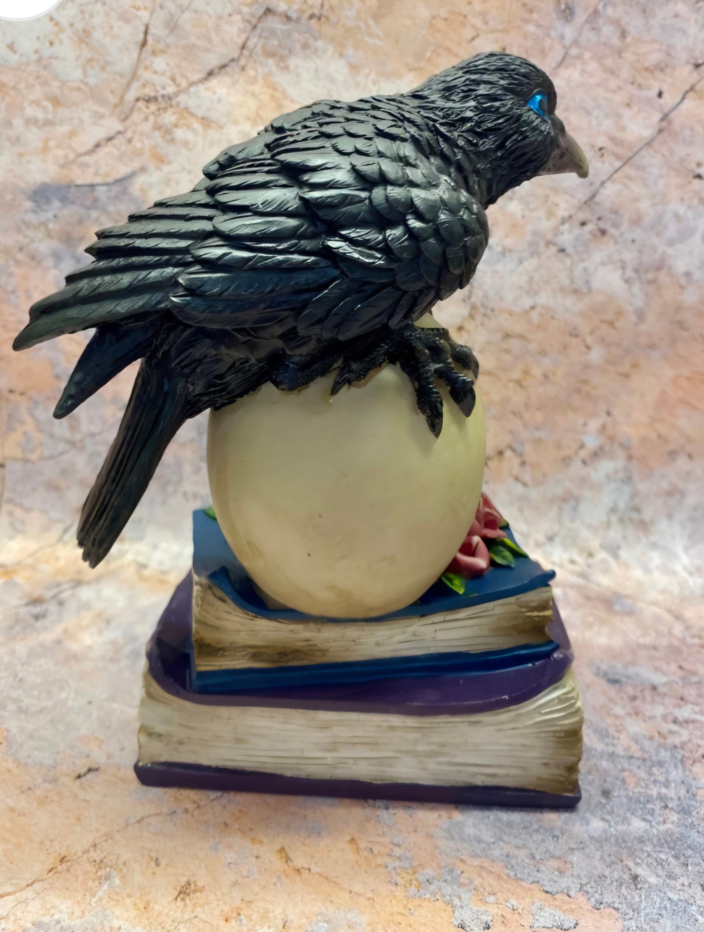 Mystical Raven on LED Skull with Witchcraft Books |