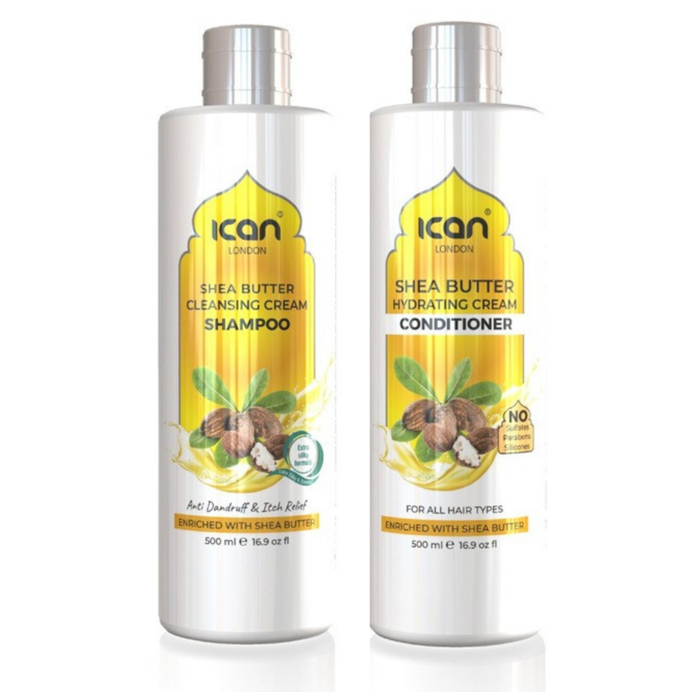 ICAN London Shea Butter Sulfate-Free Cleansing Cream Shampoo and Hydrating Cream Conditioner Duo Pack