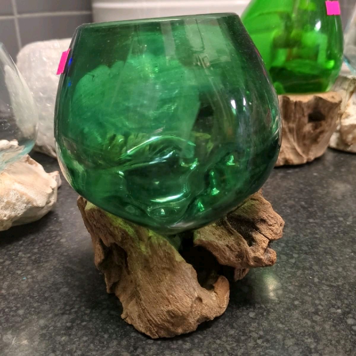 Recycled Glass Bowl & Driftwood Stand Tableware