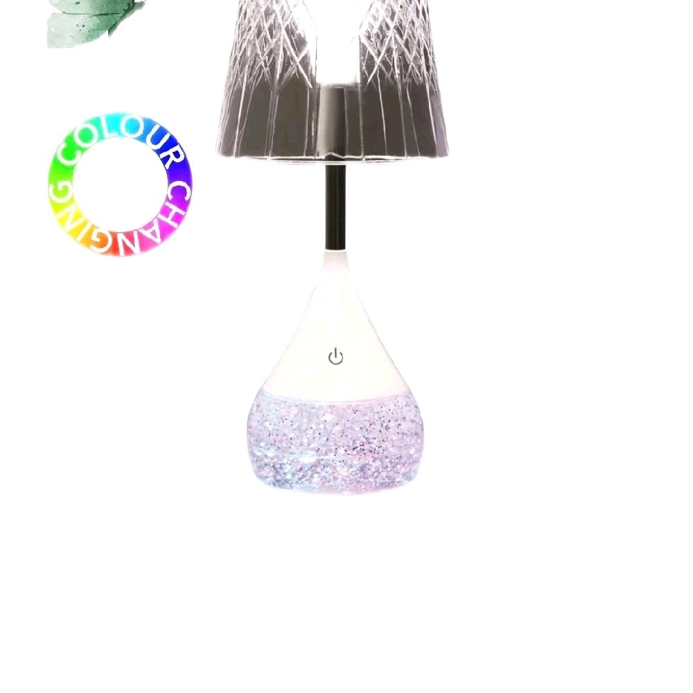 Etched Shade LED Colour Changing Glitter Lamp 13 x 28cm with USB Power Touch Control RGB Lights & Glitter Base Gift Idea