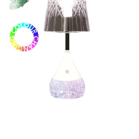 Etched Shade LED Colour Changing Glitter Lamp 13 x 28cm with USB Power Touch Control RGB Lights & Glitter Base Gift Idea