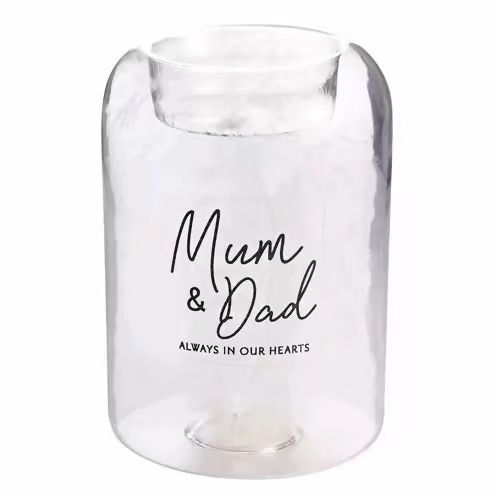 Glass Tealight Holder With Feather & Remembrance text
