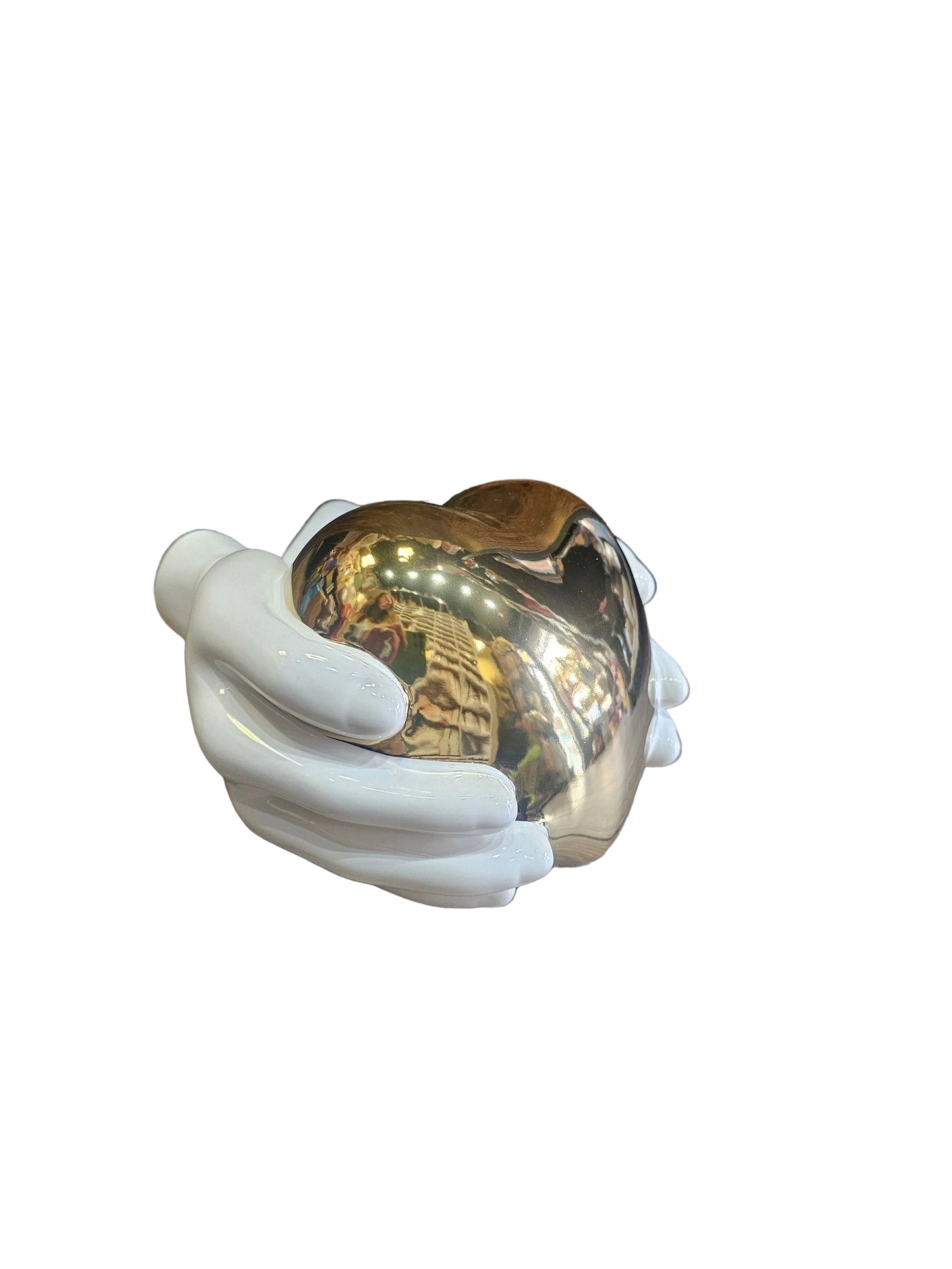 Gold Mirror Heart Cradled in Hands Statue