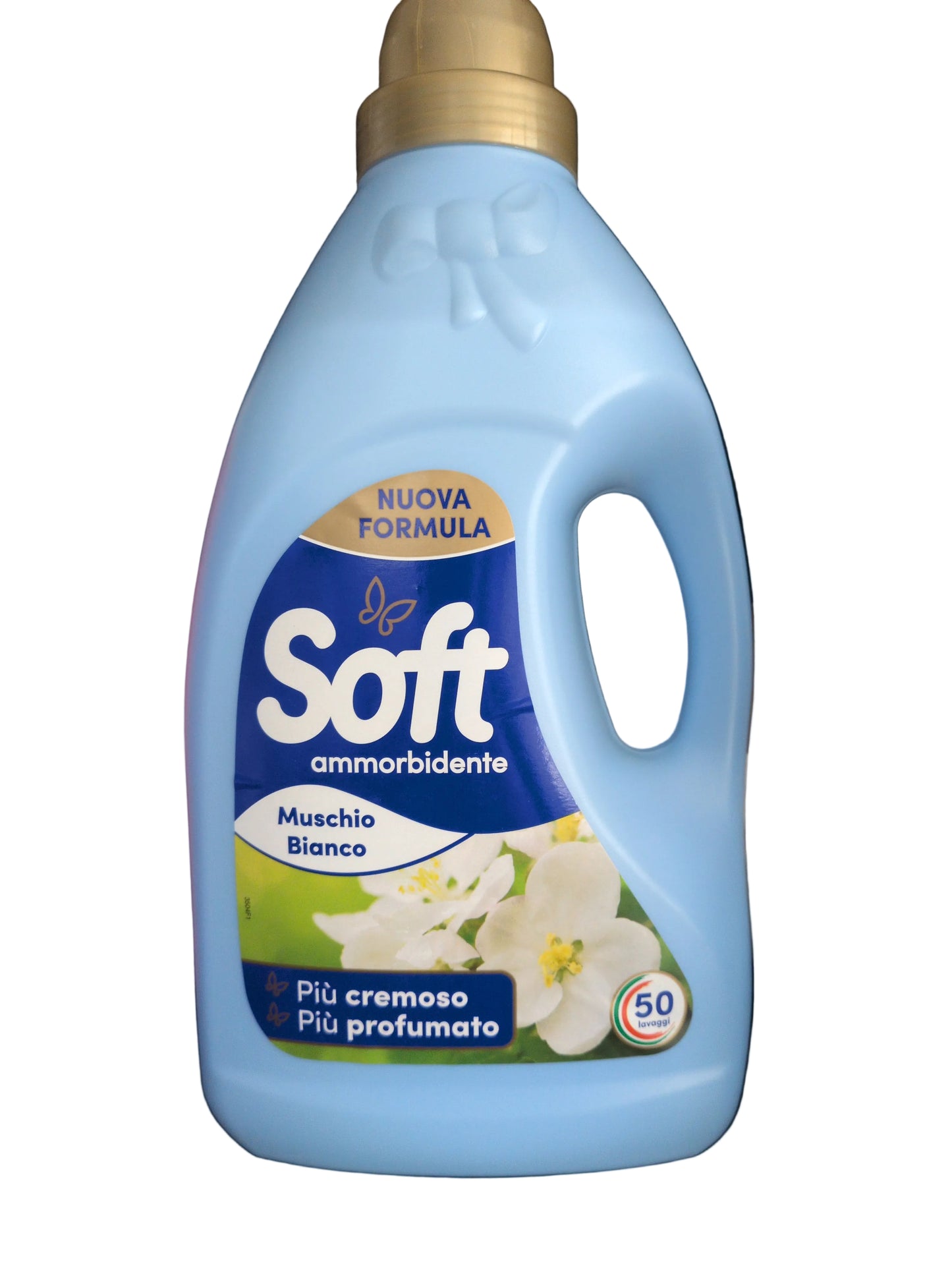 Soft fabric softeners, 50-wash liquid formula available in Magic Passion, Sweet Talco, and Classic Blue.