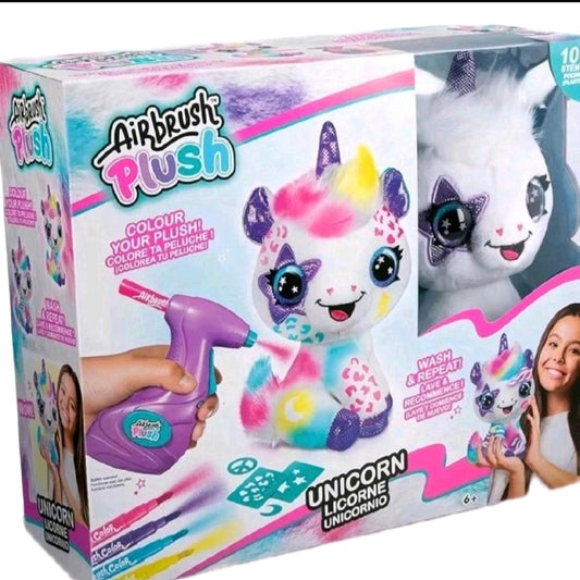 Airbrush Plush Unicorn Plush Toy - Colour Your Plush with 10 Stylus Pens - Wash & Repeat Feature - Fun Kids Activity Set