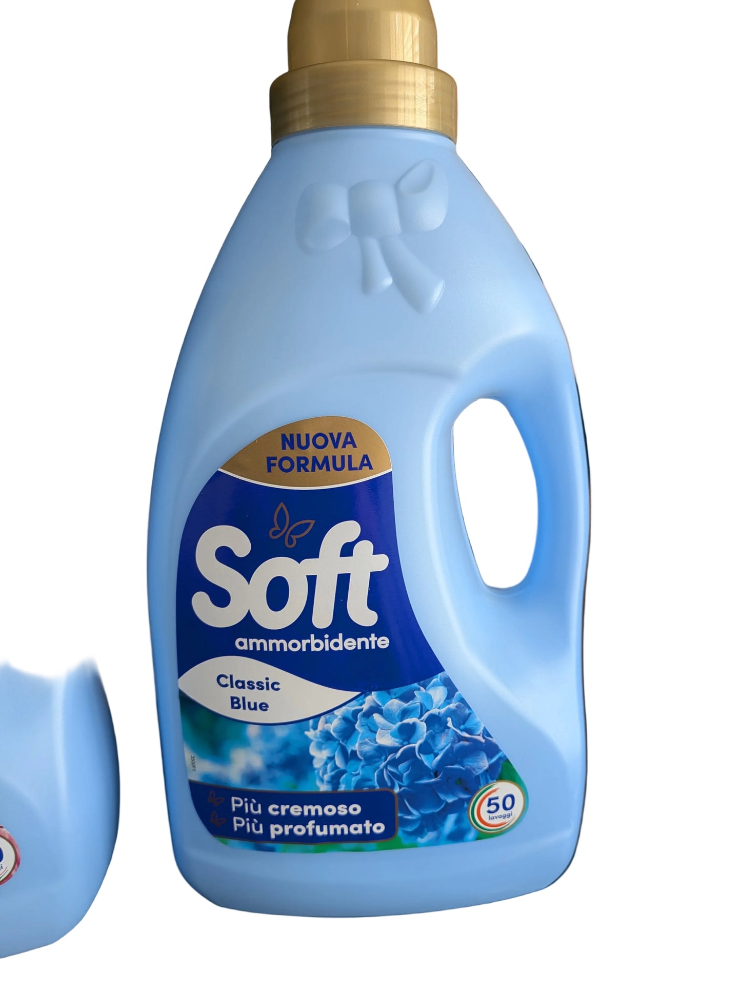 Soft fabric softeners, 50-wash liquid formula available in Magic Passion, Sweet Talco, and Classic Blue.