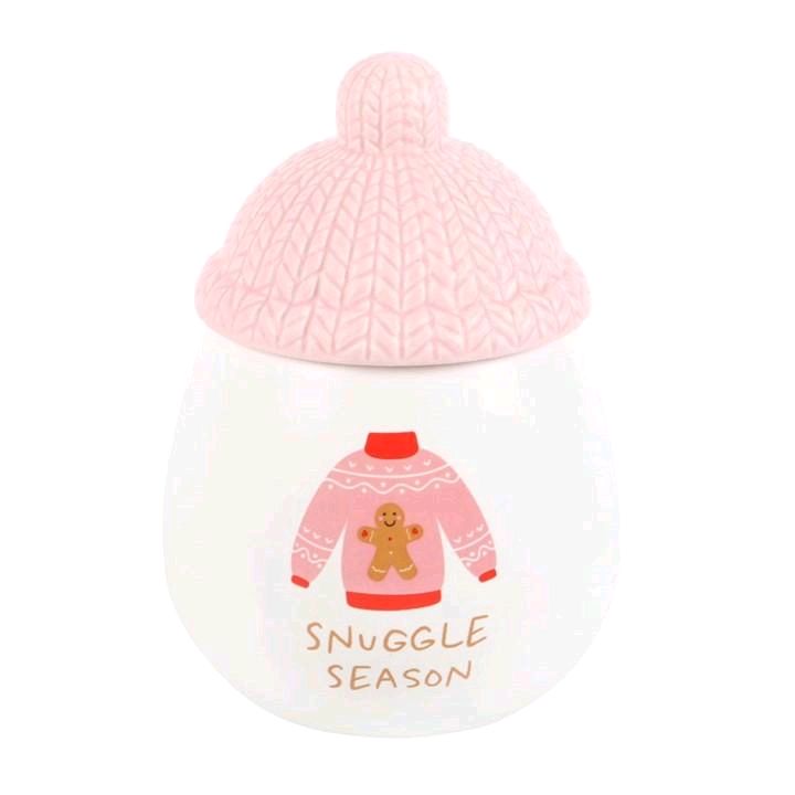 Snuggle Season Tealight Oil/Wax Burner with Cozy Pink Bobble Hat Lid for Festive Fragrances Decor Ornaments Perfect for Winter Use Aroma