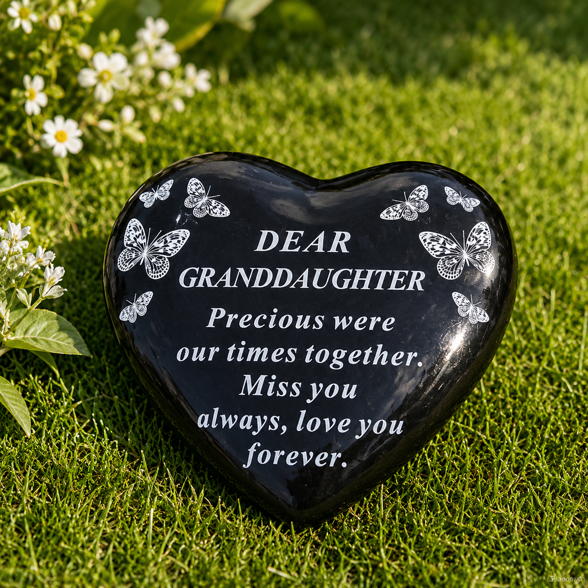 Dear Granddaughter Black Memorial Heart Stone