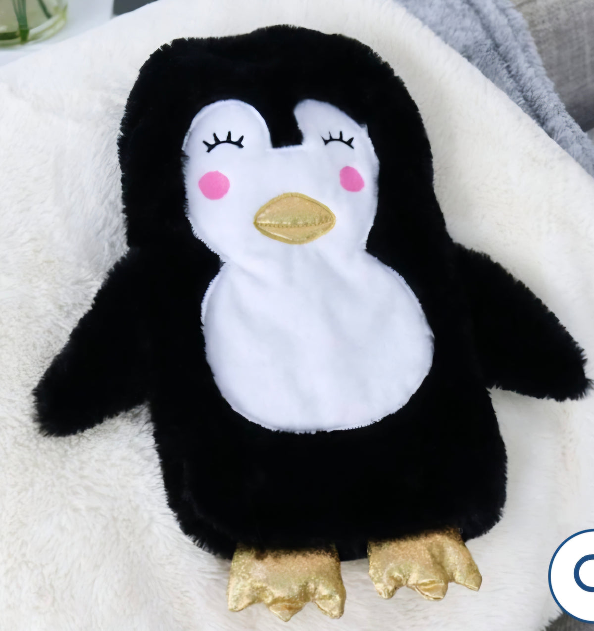 Penguin Hot Water Bottle Plush Cover Gold Sparkle 1 Litre