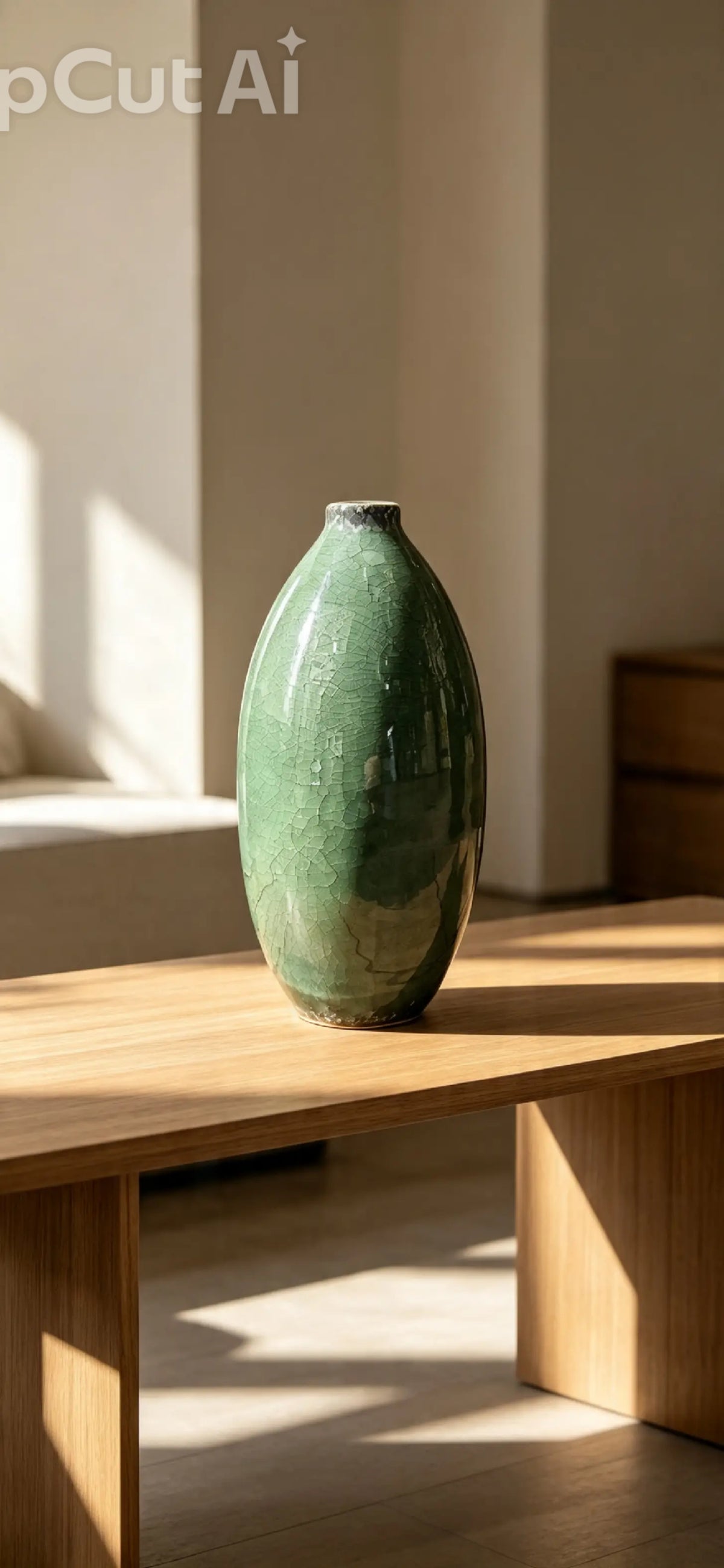 Green glazed ceramic vase