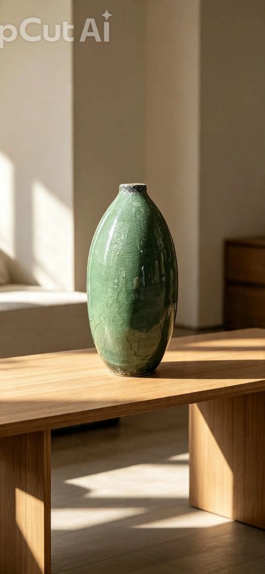 Green glazed ceramic vase