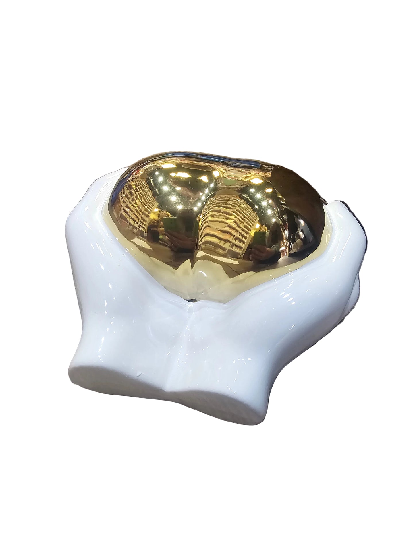 Gold Mirror Heart Cradled in Hands Statue
