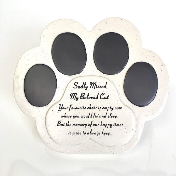 Sadly Missed My Beloved Cat memorial paw plaque