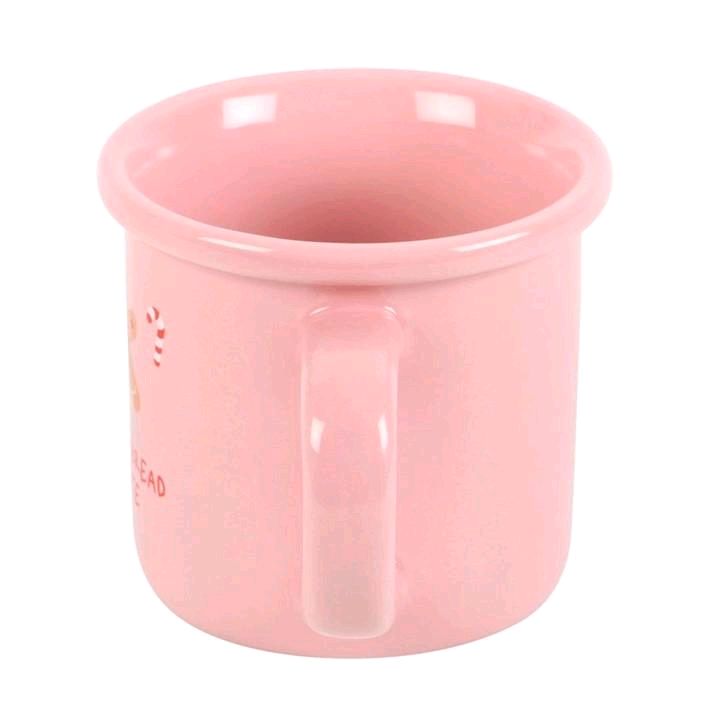 Pink Gingerbread Latte Ceramic Mug 480ml - Handwash Only - Reusable Washable Tumbler for Coffee - Christmas Design with Candy Cane Details