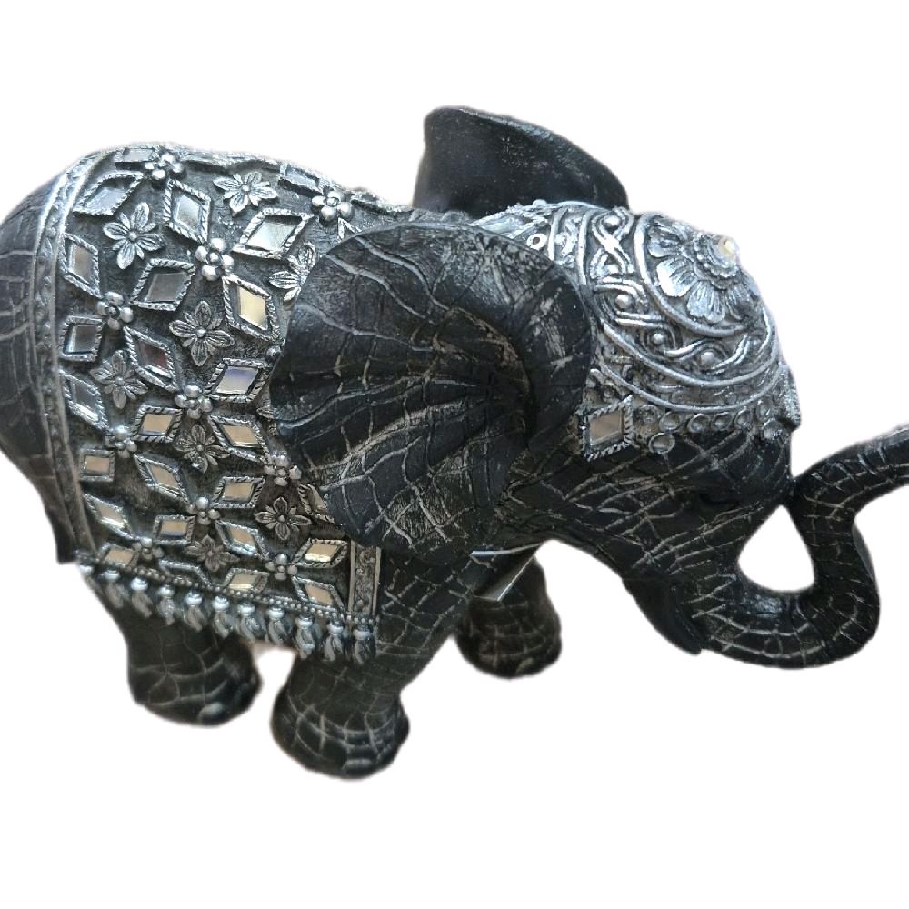 Grey Elephant Figurine with Silver and Mirrored Detail 19cm Decorative Piece Ornaments
