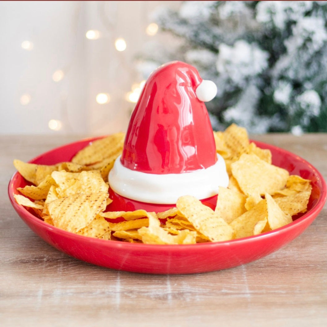 Red Santa Hat Chip and Dip Serving Dish