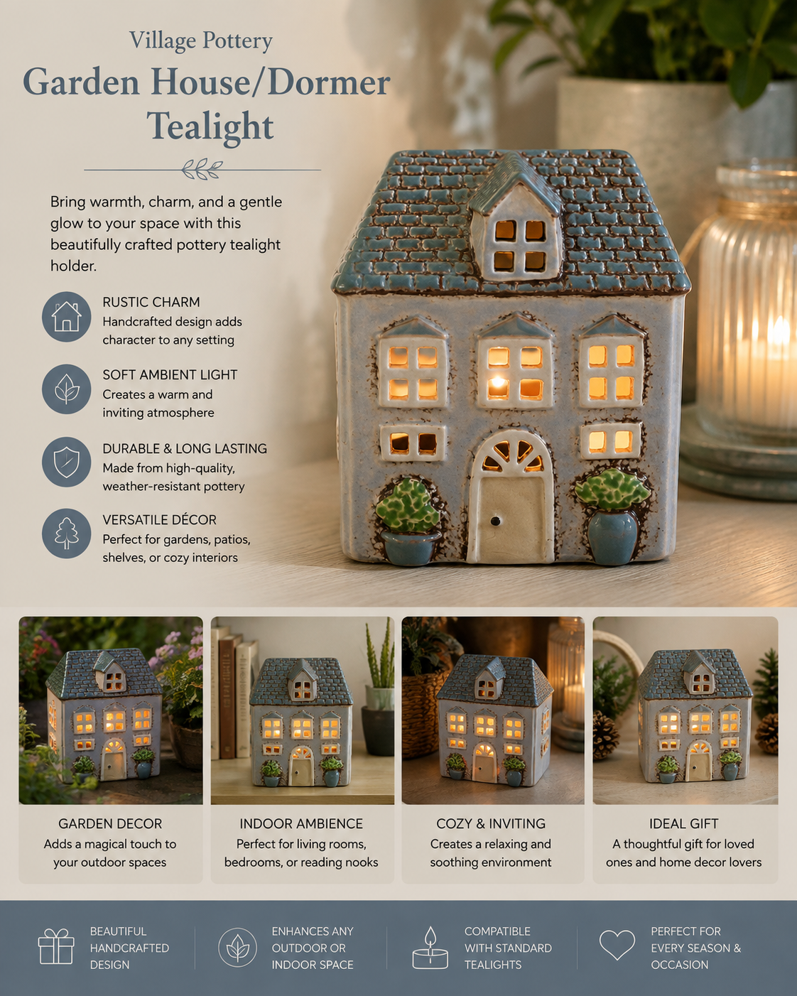 Village Pottery Garden House/Dormer Tealight