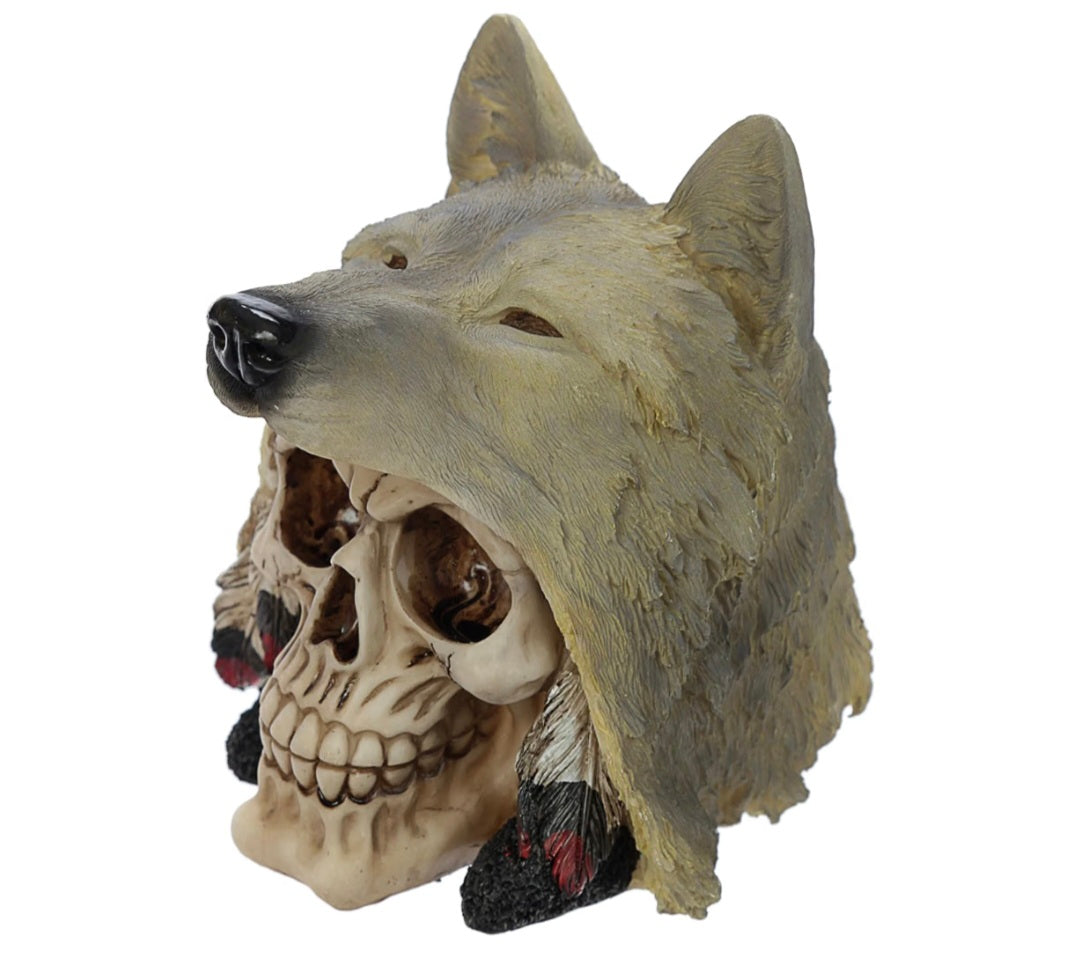 Skull with Wolf Head Decoration Ornament