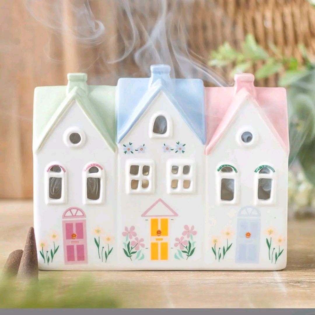 Pastel House Shaped Incense Cone Burner/Tealight Holder
