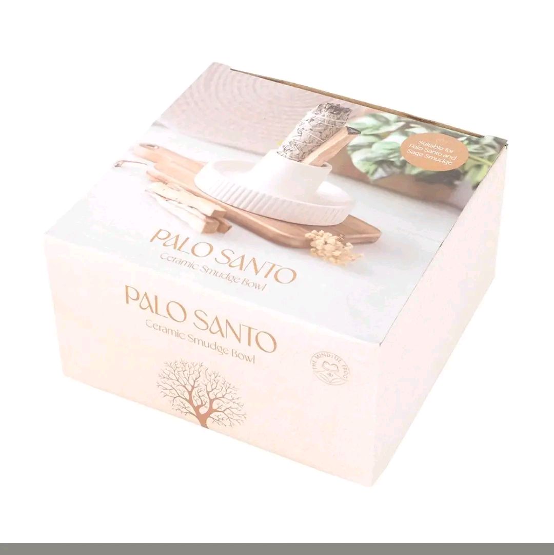 cream ribbed smudge stick bowl