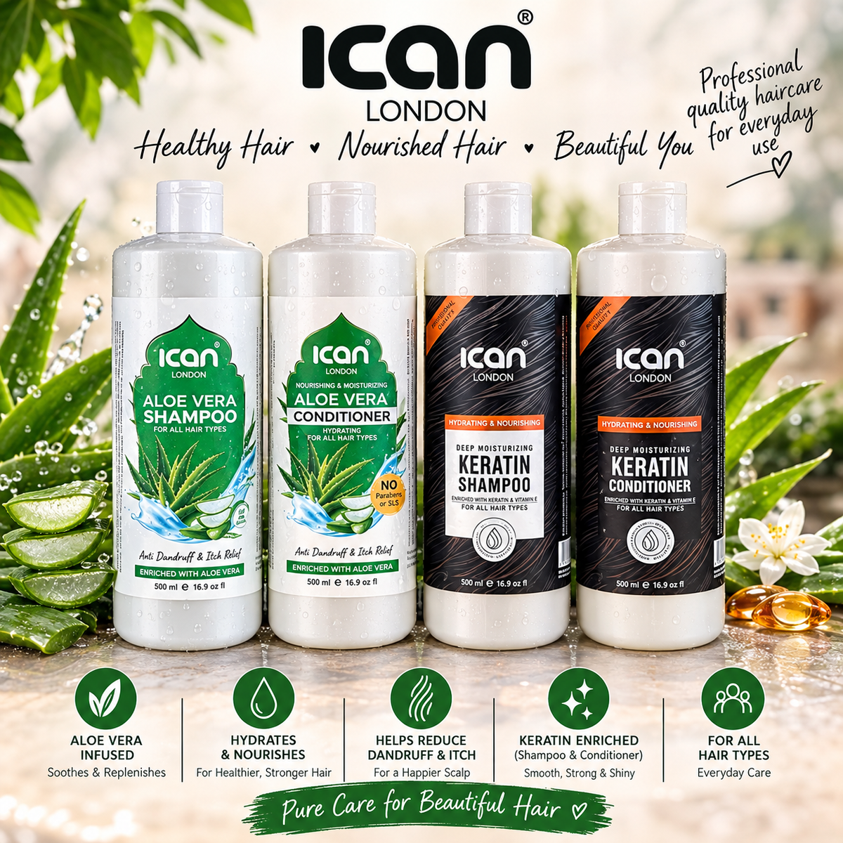 ICAN London 500ml hair care products