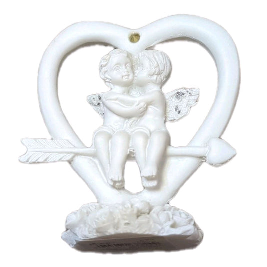 Lovers Glitter Cherubs Sitting in Arrow Heart