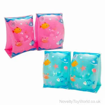 inflatable children's fish-themed arm bands designed for ages 3 to 6 years, measuring 23x15 cm