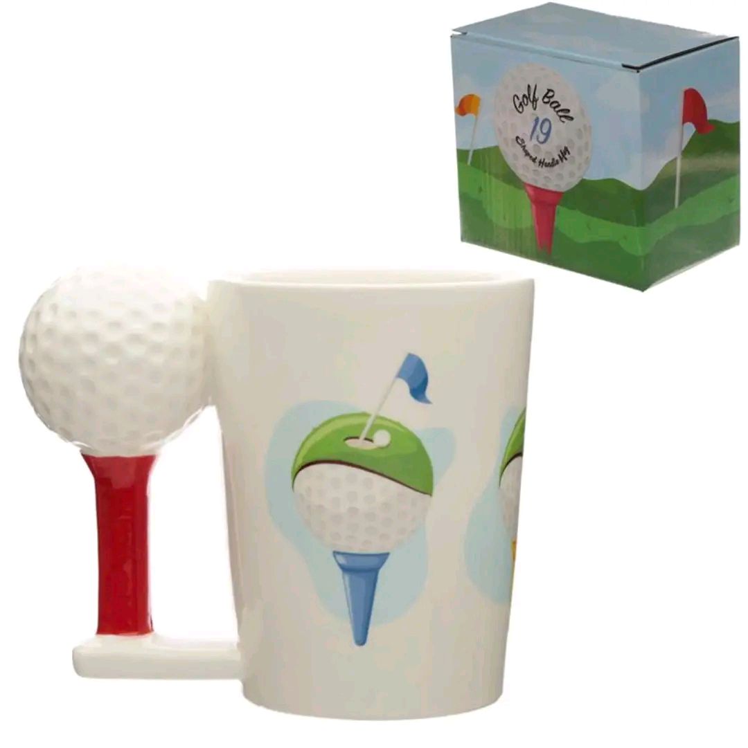 Golf Ball & Tee Ceramic Shaped Handle Mug Cup