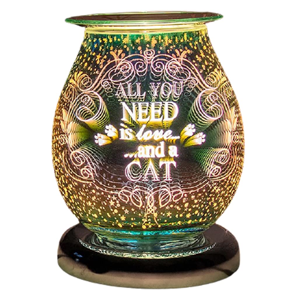 Desire Aroma 3D lamp features a "All You Need Is Love and a Cat" design and includes a touch-sensitive base for controlling brightness
