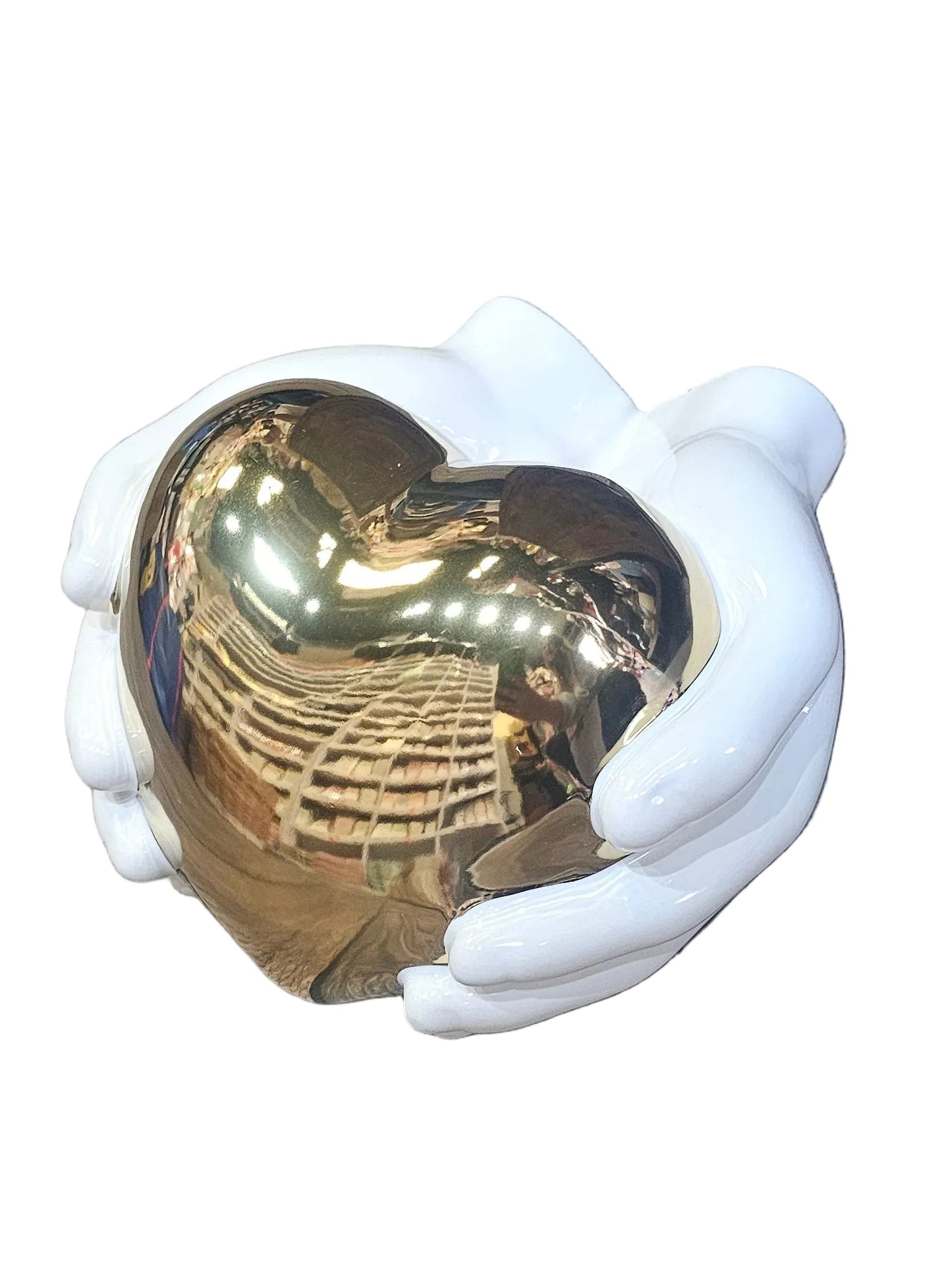 Gold Mirror Heart Cradled in Hands Statue
