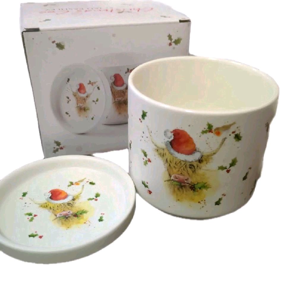 Highland Cow Christmas Mug and Coaster Set - Ceramic Reusable Washable Tableware for Coffee & Tea Drinkware Cup