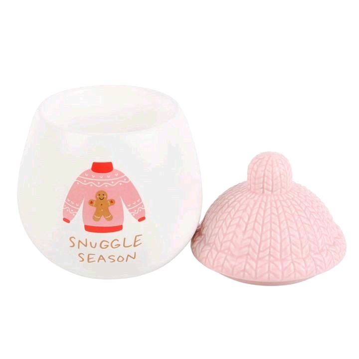 Snuggle Season Tealight Oil/Wax Burner with Cozy Pink Bobble Hat Lid for Festive Fragrances Decor Ornaments Perfect for Winter Use Aroma