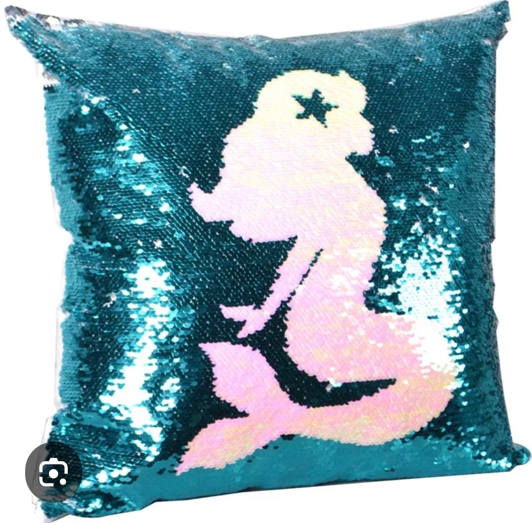 Mermaid reversible sequin cushion