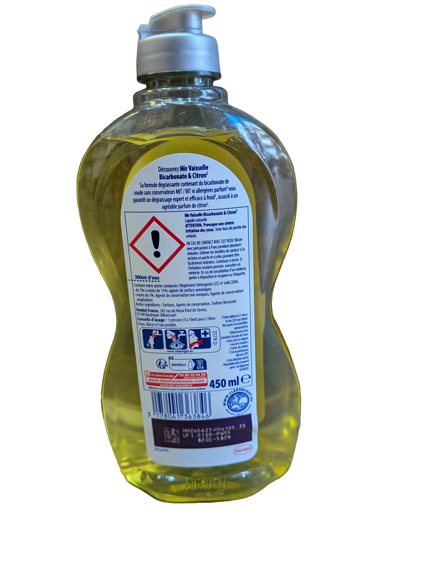 Mir Vaisselle Bicarbonate & Citron liquid dish soap 450ml