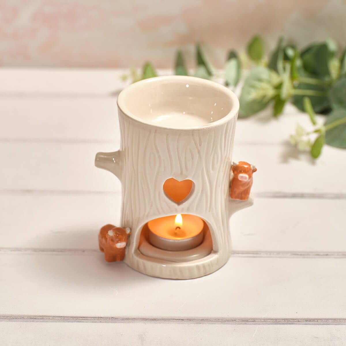 TINY WORLD BOXED HIGHLAND COW TREE SHAPED CERAMIC WAX MELT BURNER