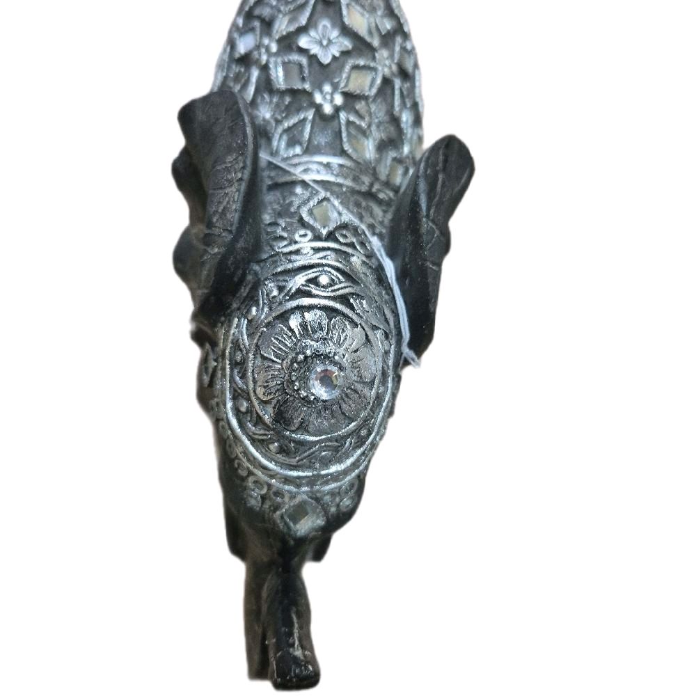 Grey Elephant Figurine with Silver and Mirrored Detail 19cm Decorative Piece Ornaments