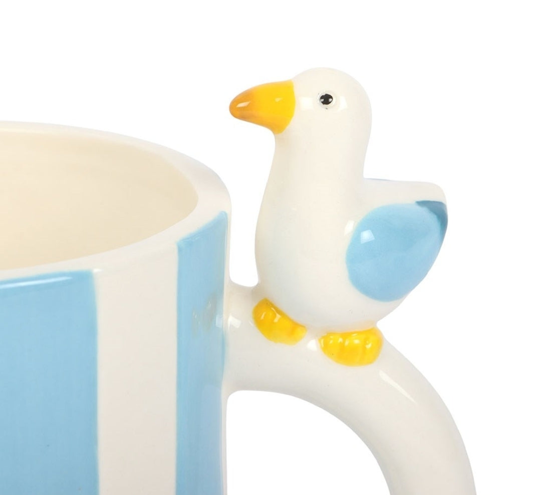 Striped Ceramic Mug With Seagull