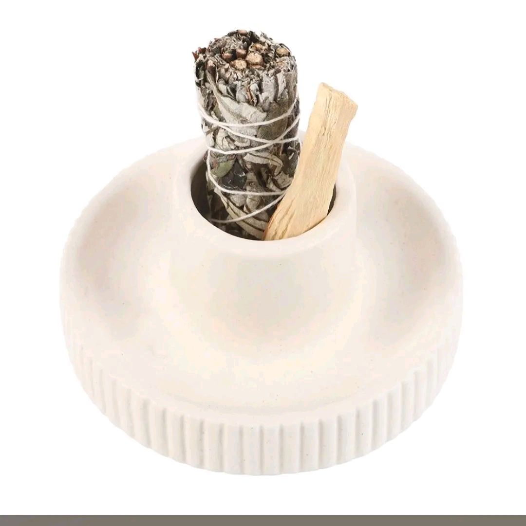 cream ribbed smudge stick bowl