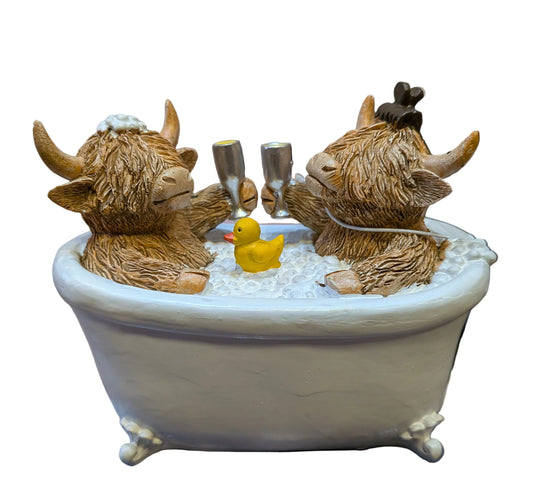 Bath Time Romance Highland cow figure