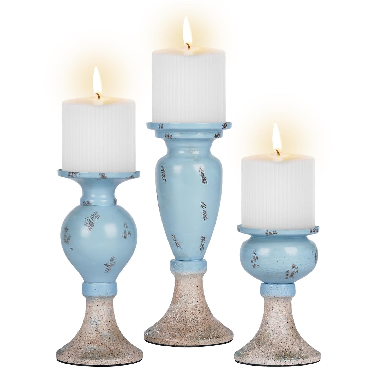 Vintage Coastal Metal Pillar Candle Holder