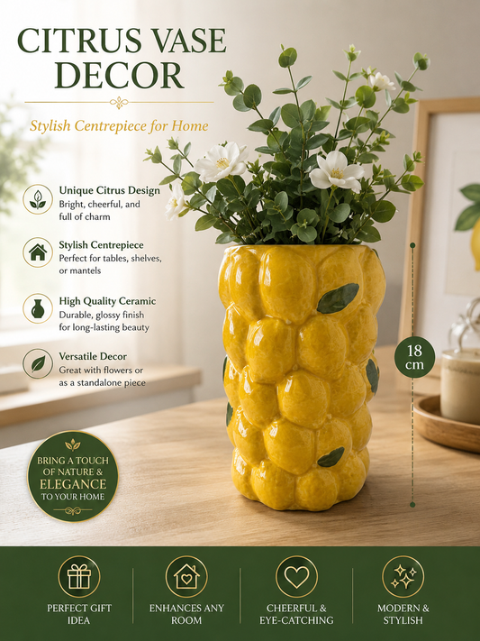 Citrus Vase Decor 18cm - Stylish Centrepiece for Home ( flowers not included)