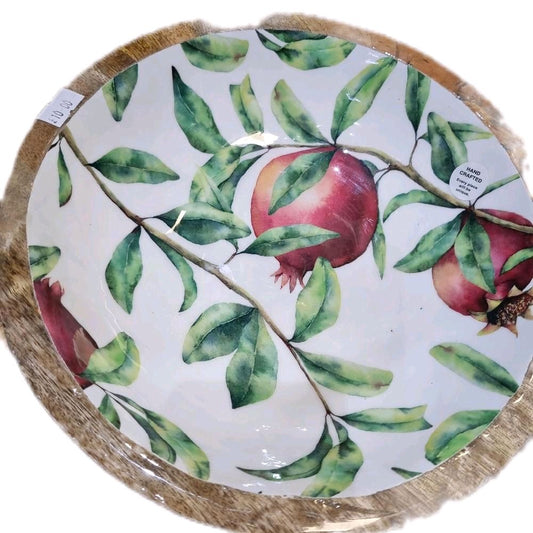 handmade natural Mango Wood Enamelled Bowls 24cm 3 Designs Tableware Handcrafted Decorative BPA Free Natural Variation Elegant Design - Wooden