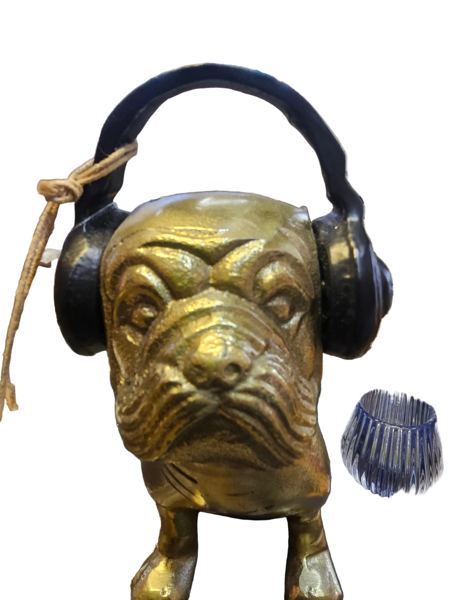 Gold Bulldog Statue with Headphones