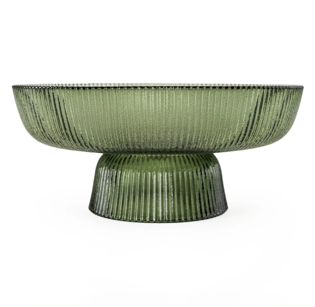 20cm Ridged Glass Pedestal Bowl