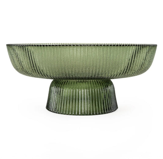 20cm Ridged Glass Pedestal Bowl